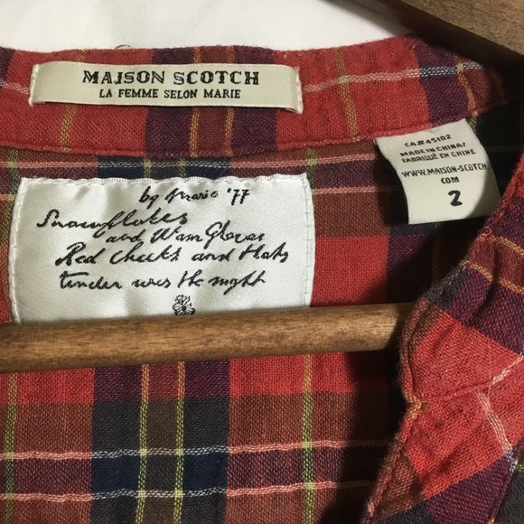 ✅SOLD✅Maison Scotch red flannel blouse sz 2 with - Picture 3 of 4